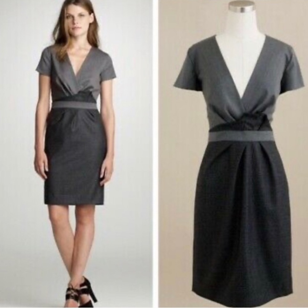 J.CREW “Heidi” Wool Flannel V-neck Sheath Dress in Black / Grey: Sz 0